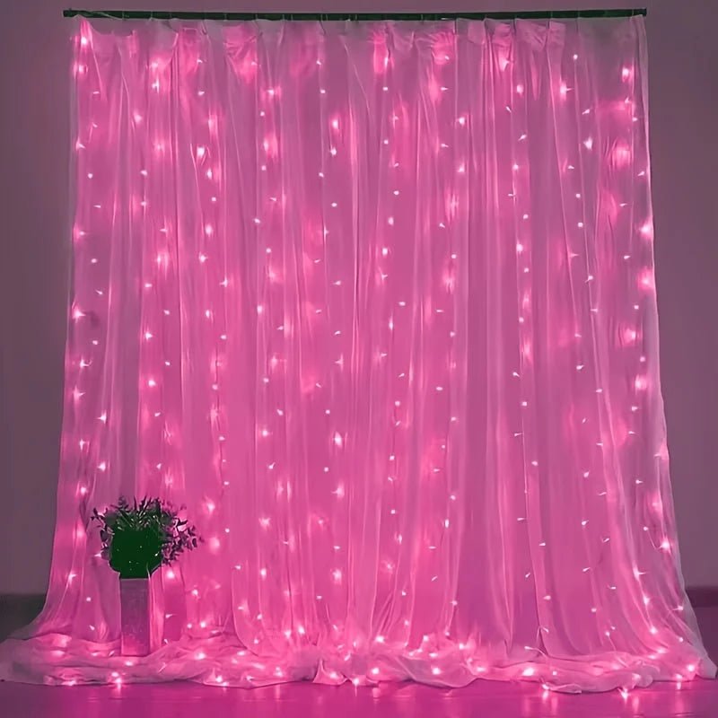 USB curtain fairy lights featuring 8 lighting modes, available in two sizes, with warm white and multicolor options for enchanting home decor. 2