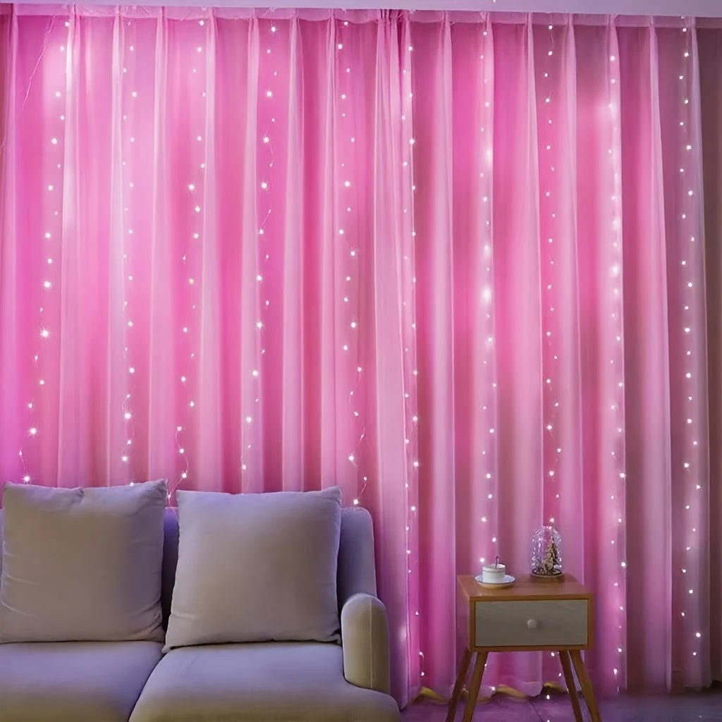 USB curtain fairy lights featuring 8 lighting modes, available in two sizes, with warm white and multicolor options for enchanting home decor. 5