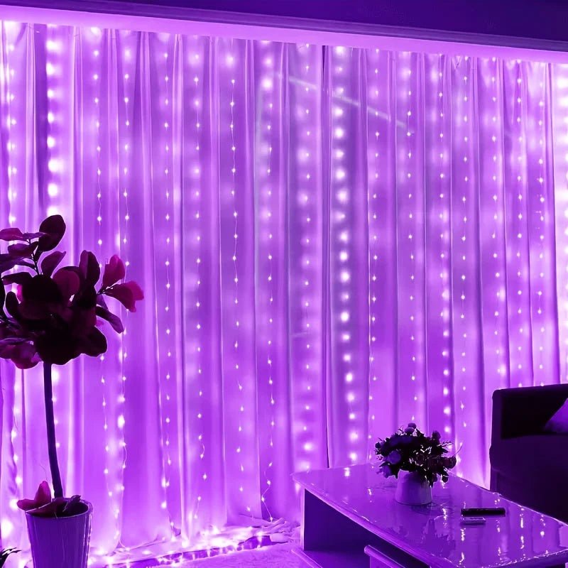 USB curtain fairy lights featuring 8 lighting modes, available in two sizes, with warm white and multicolor options for enchanting home decor. 1