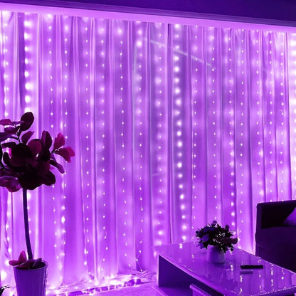 USB curtain fairy lights featuring 8 lighting modes, available in two sizes, with warm white and multicolor options for enchanting home decor. 1