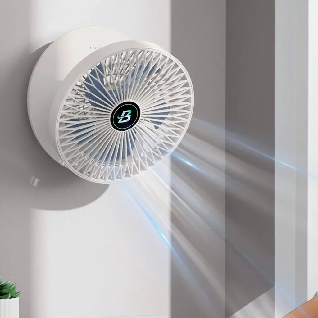 USB desk fan with three speed settings, featuring a foldable design for portability, ideal for home or travel use. 2