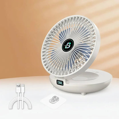 USB desk fan with three speed settings, featuring a foldable design for portability, ideal for home or travel use. 0