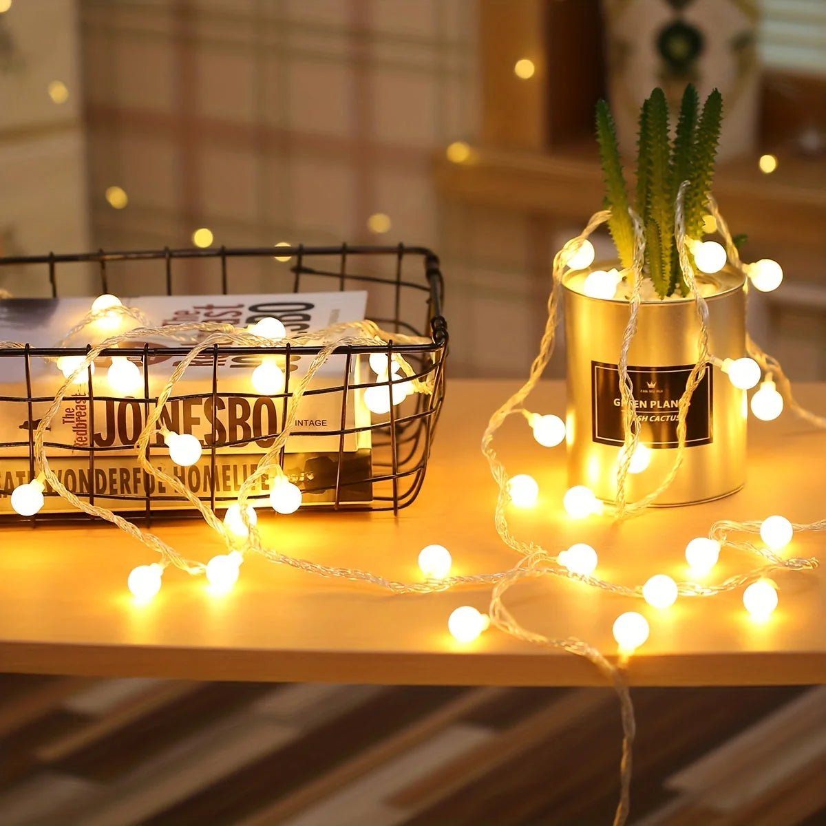 USB Globe Fairy Lights featuring a decorative globe shape, available in two vibrant colors and multiple lengths, perfect for adding a whimsical touch to any space. 0