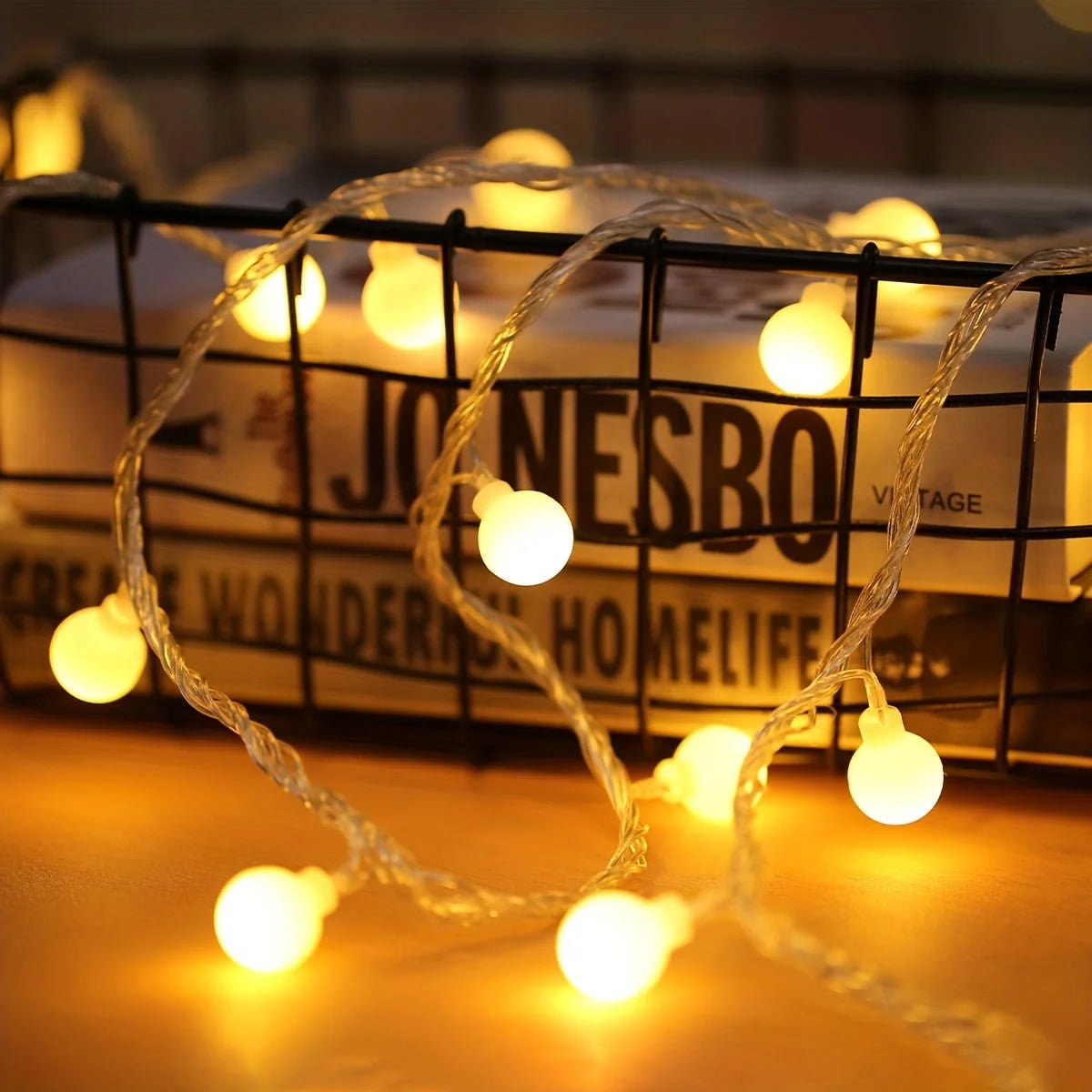 USB Globe Fairy Lights featuring a decorative globe shape, available in two vibrant colors and multiple lengths, perfect for adding a whimsical touch to any space. 3