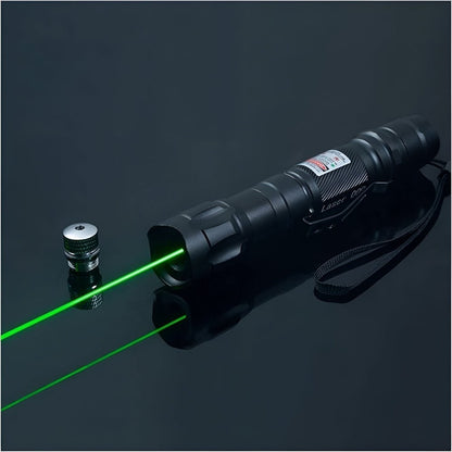 USB rechargeable green laser pointer featuring a long-range beam and a durable aluminum build, ideal for presentations and outdoor use. 2