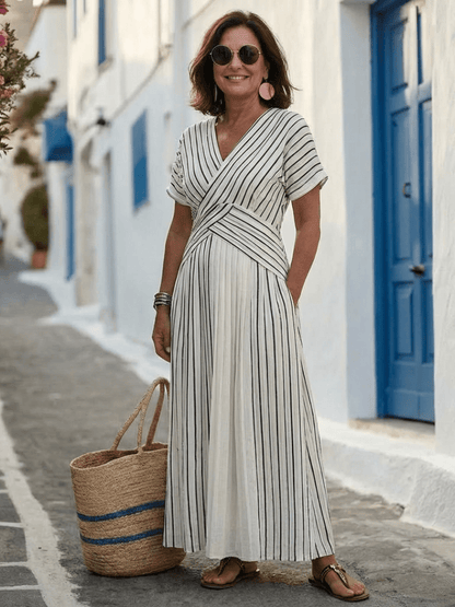 V Neck Midi Dress for Women featuring Soft Drape Fabric and Cross Waist Detail, perfect for Summer Wedding Guests. 4