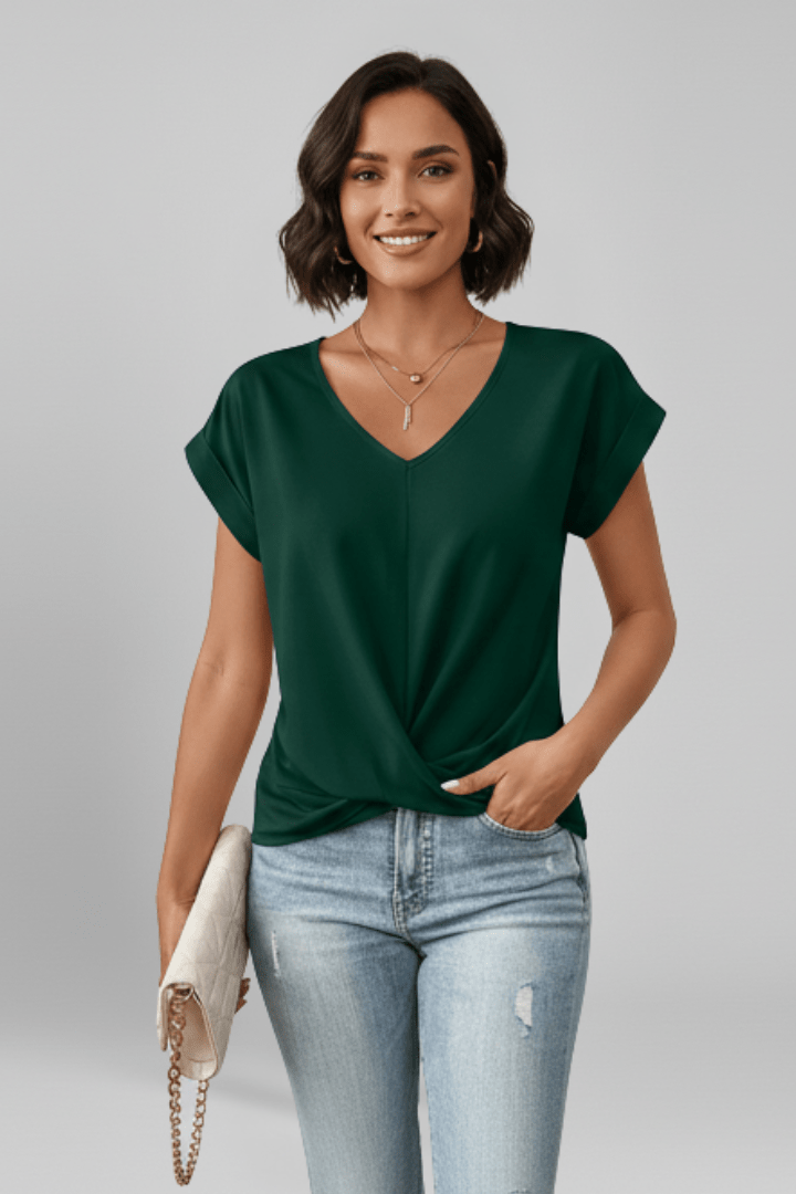 V Neck Women's Blouse with Short Sleeves in Lightweight Fabric, perfect for casual chic style, featuring a flattering fit and versatile design for everyday wear. 9