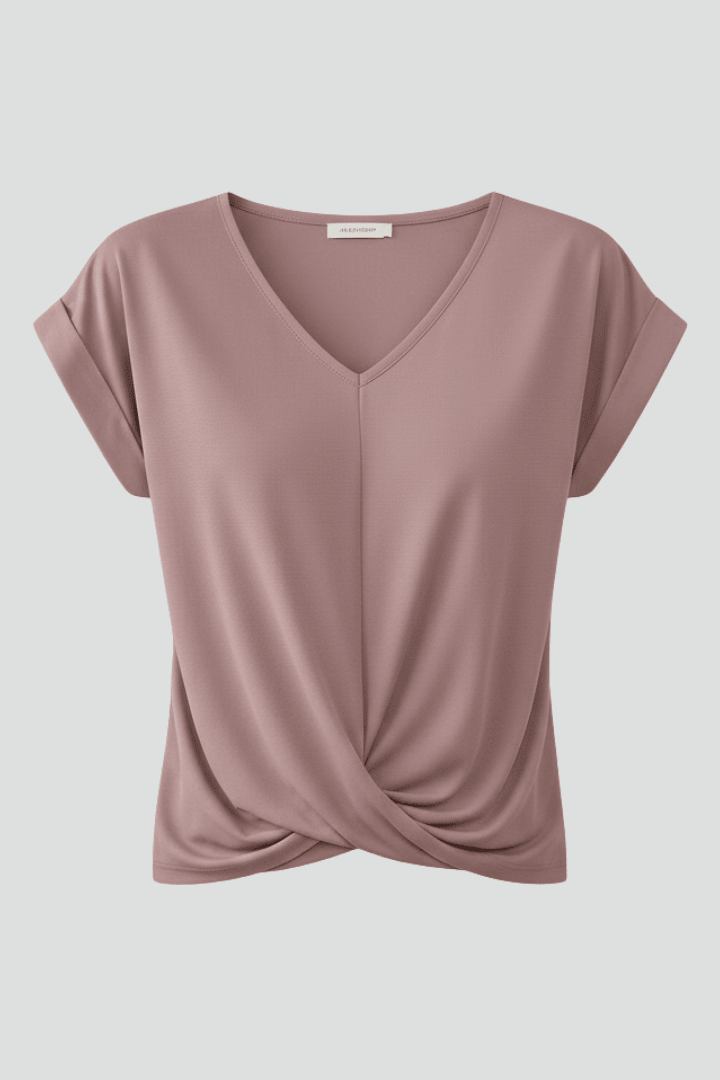 V Neck Women's Blouse with Short Sleeves in Lightweight Fabric, perfect for casual chic style, featuring a flattering fit and versatile design for everyday wear. 1