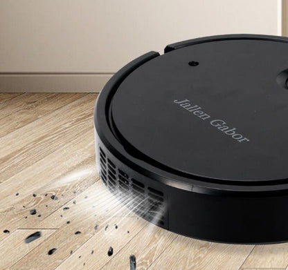 Vacuum cleaner robot with HEPA filter, designed for automatic cleaning on wood, tile, and carpet surfaces; features a compact design for easy maneuverability 1