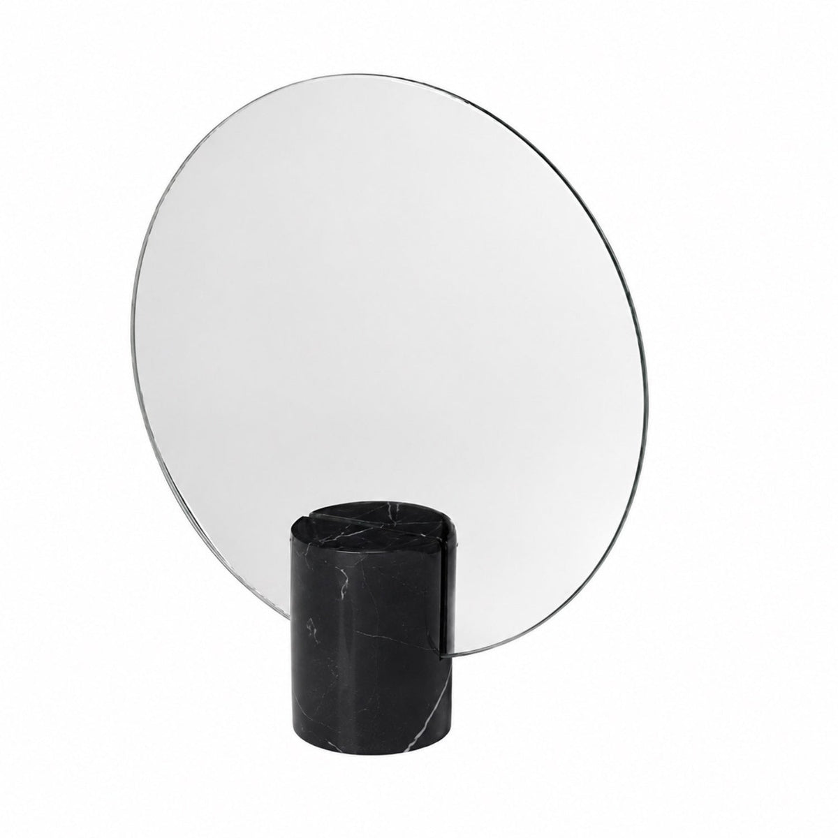 Vanity mirror with a frameless design and natural marble base, showcasing an elegant freestanding accent for modern home decor. 6