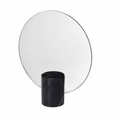 Vanity mirror with a frameless design and natural marble base, showcasing an elegant freestanding accent for modern home decor. 6