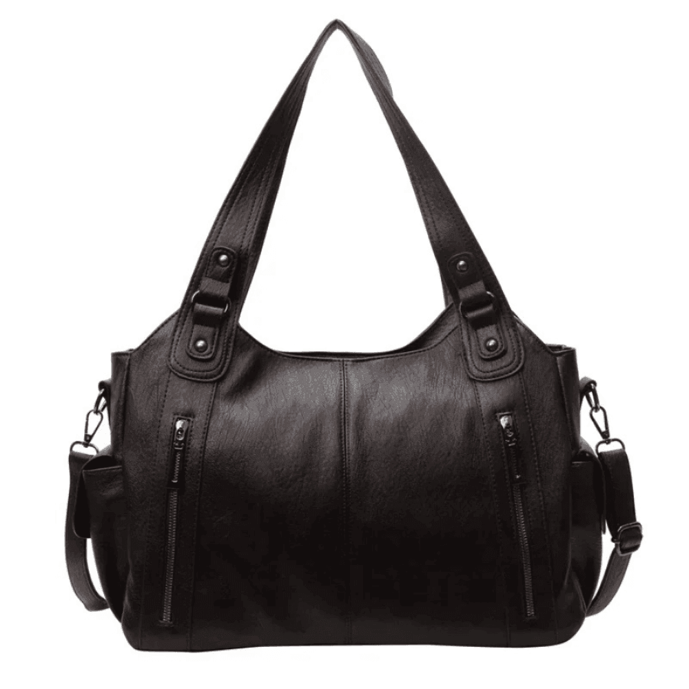Vegan leather shoulder bag for women featuring a spacious interior and elegant metal accents, perfect for stylish and versatile everyday use. 9