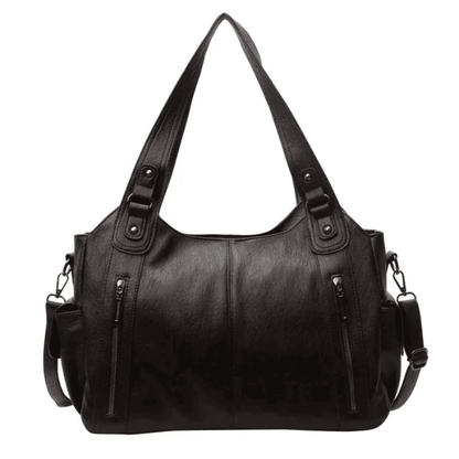 Vegan leather shoulder bag for women featuring a spacious interior and elegant metal accents, perfect for stylish and versatile everyday use. 9