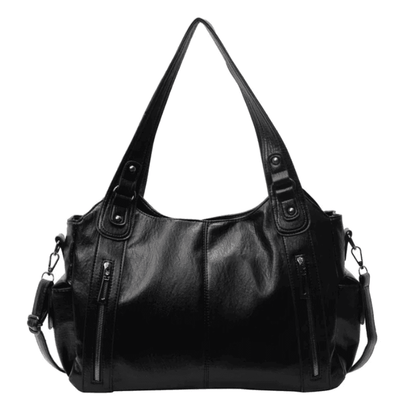 Vegan leather shoulder bag for women featuring a spacious interior and elegant metal accents, perfect for stylish and versatile everyday use. 10