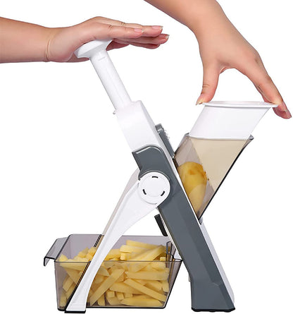 Vegetable cutter featuring a safe blade design for easy slicing, dicing, and grating, made from durable stainless steel and BPA-compliant ABS material 1