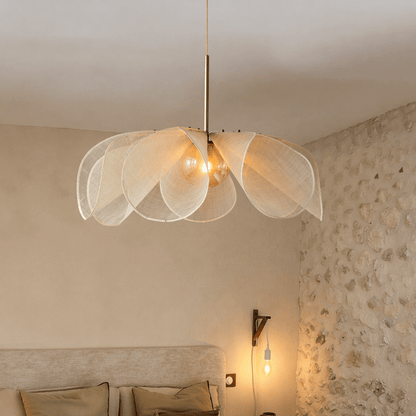Vintage hanging lamp featuring an adjustable length fabric shade, designed for warm LED kitchen pendant lighting, adding elegance and charm to home decor. 5