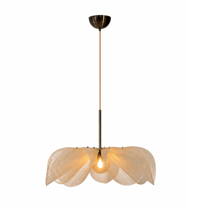 Vintage hanging lamp featuring an adjustable length fabric shade, designed for warm LED kitchen pendant lighting, adding elegance and charm to home decor. 4