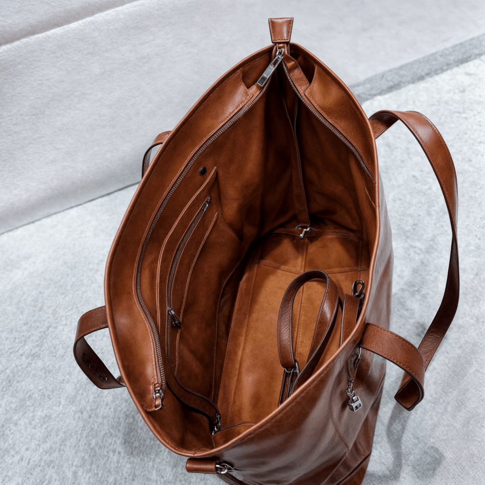 Vintage large capacity tote bag made of durable PU material, featuring versatile carry options for stylish and practical use. 6