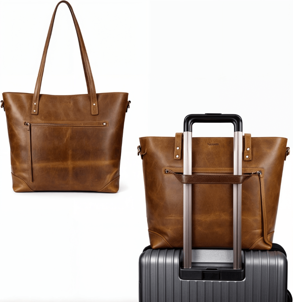 Vintage large capacity tote bag made of durable PU material, featuring versatile carry options for stylish and practical use. 4