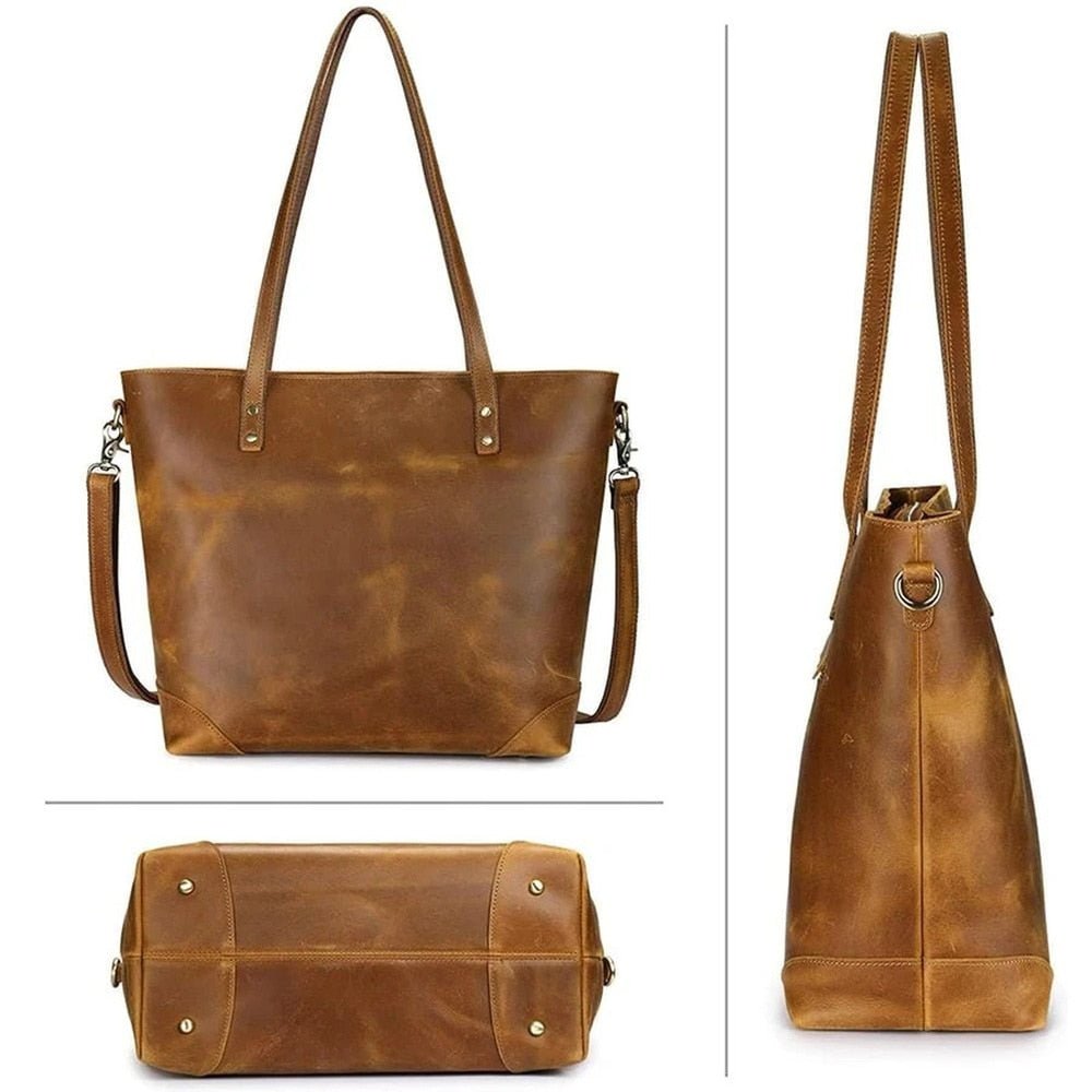 Vintage large capacity tote bag made of durable PU material, featuring versatile carry options for stylish and practical use. 5
