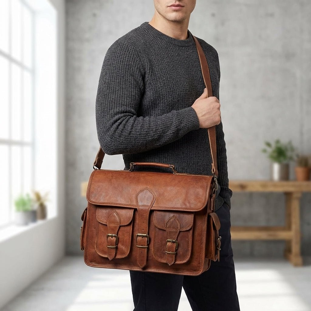 Vintage Leather Camera Bag with Adjustable Dividers and Multiple Pockets - Crossbody Design in Durable Goatskin 0