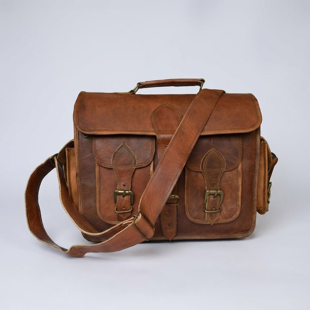 Vintage Leather Camera Bag with Adjustable Dividers and Multiple Pockets - Crossbody Design in Durable Goatskin 1