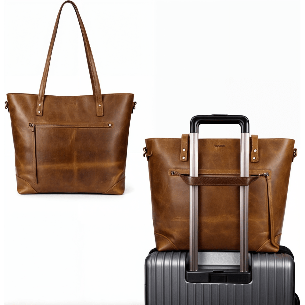 Vintage leather crossbody tote bag with adjustable strap, featuring a spacious design ideal for everyday use as a stylish shoulder bag. 6