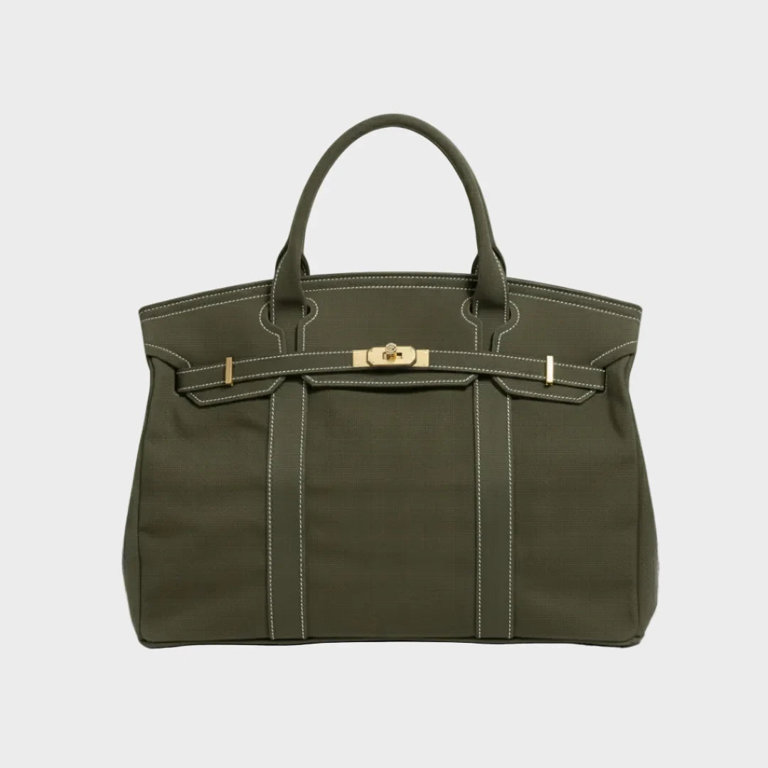 Vintage linen canvas tote bag featuring reinforced handles and a secure snap closure, perfect for stylish and eco-friendly shopping or daily use. 7