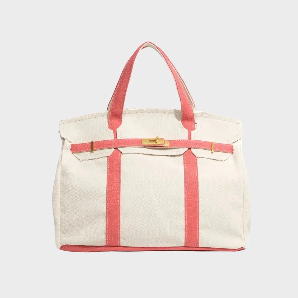 Vintage linen canvas tote bag featuring reinforced handles and a secure snap closure, perfect for stylish and eco-friendly shopping or daily use. 2