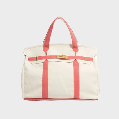 Vintage linen canvas tote bag featuring reinforced handles and a secure snap closure, perfect for stylish and eco-friendly shopping or daily use. 2
