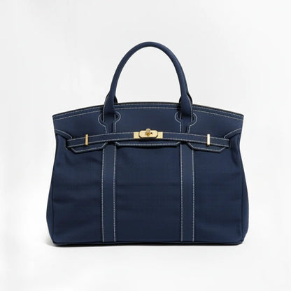 Vintage linen canvas tote bag featuring reinforced handles and a secure snap closure, perfect for stylish and eco-friendly shopping or daily use. 8