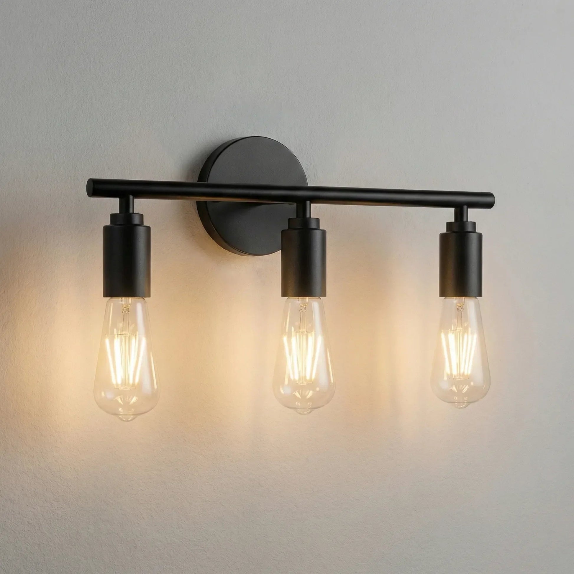 Vintage wall lamp featuring dual light sources, designed for mirrors and hallways, emitting soft warm light with a sleek vertical design. 4