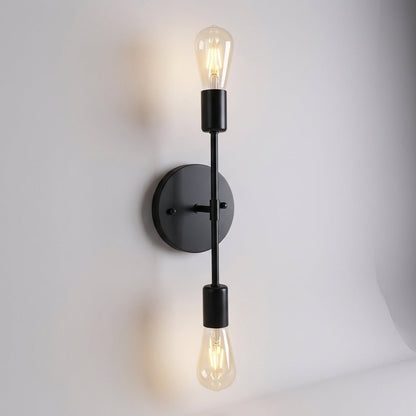 Vintage wall lamp featuring dual light sources, designed for mirrors and hallways, emitting soft warm light with a sleek vertical design. 0