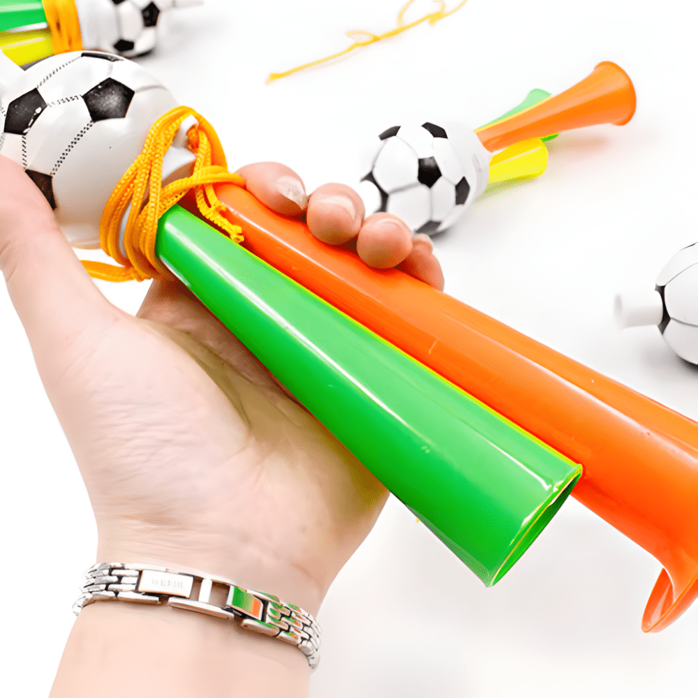 Vuvuzela horn noise maker for stadium cheering, featuring a loud 3-tone plastic design, measuring 35cm in length, perfect for enhancing 2
