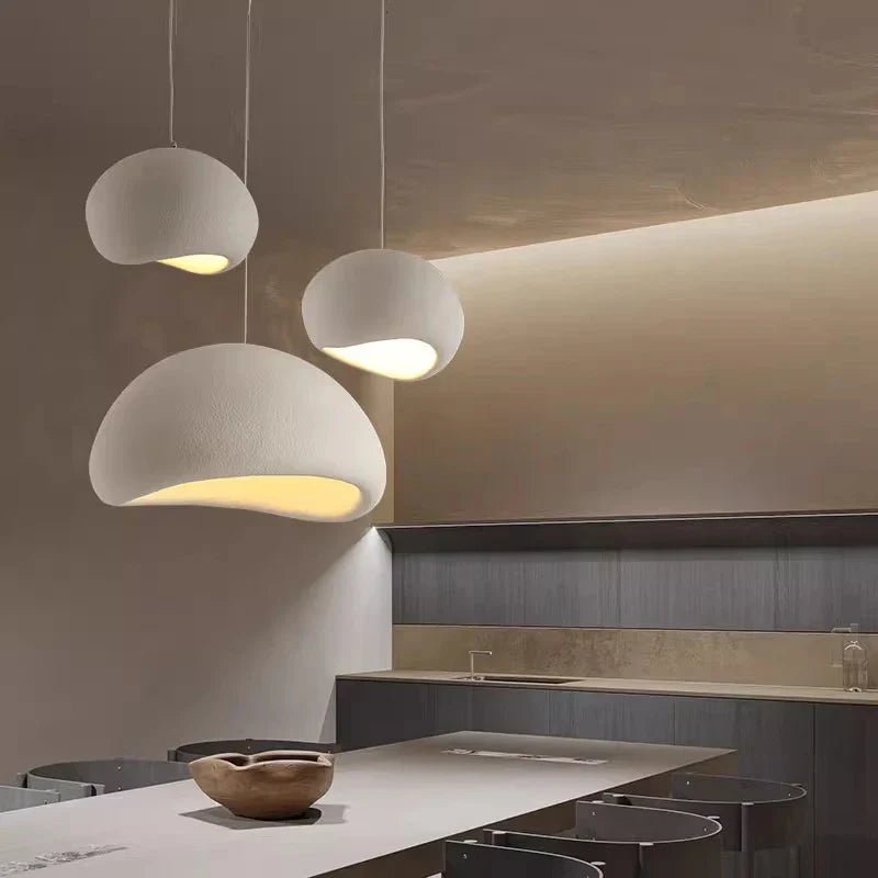 Wabi Pendant Lamp featuring an E27 socket, showcasing a Japandi-inspired resin design perfect for modern kitchen lighting. 2