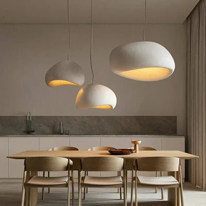 Wabi Pendant Lamp featuring an E27 socket, showcasing a Japandi-inspired resin design perfect for modern kitchen lighting. 1