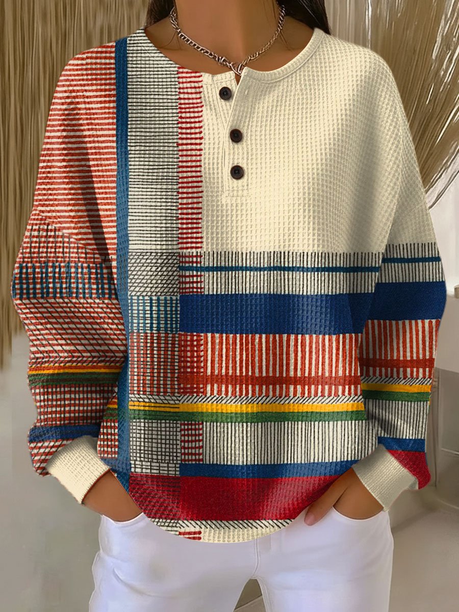 Waffle fleece sweater featuring a soft brushed interior and a relaxed silhouette, perfect for cozy warmth in colder weather. 0
