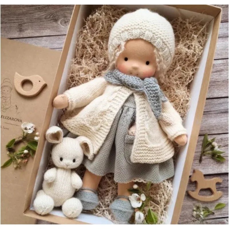 Waldorf style cotton doll featuring kawaii accents, designed for imaginative play, measuring 11cm x 32cm, soft plush toy ideal for 19