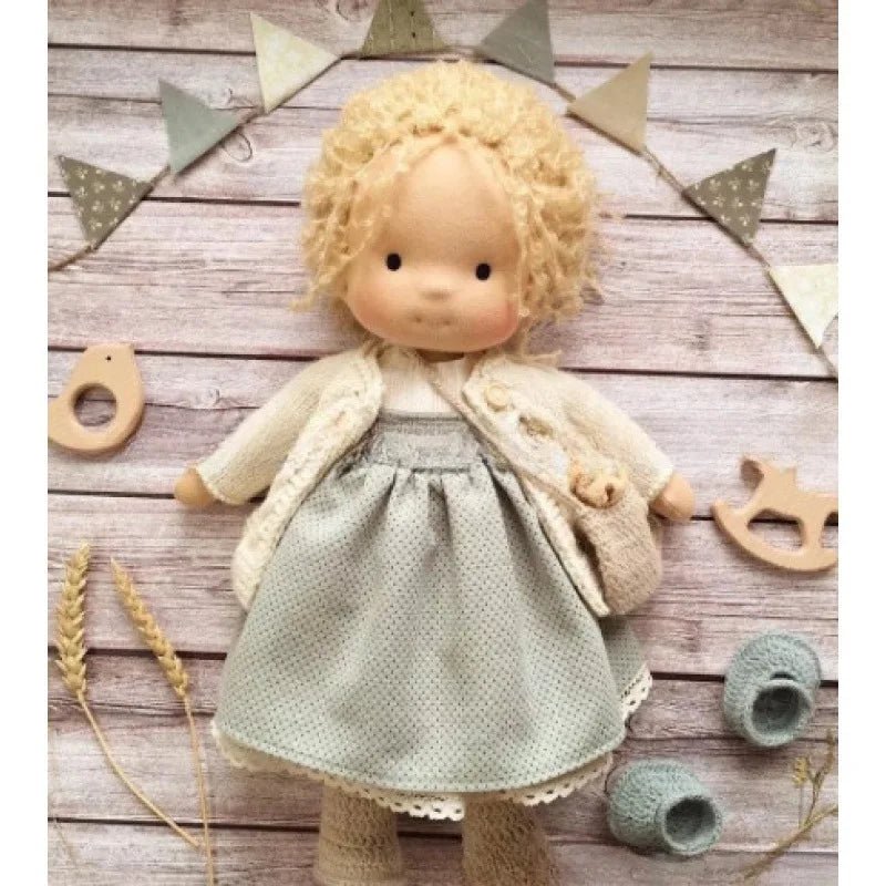Waldorf style cotton doll featuring kawaii accents, designed for imaginative play, measuring 11cm x 32cm, soft plush toy ideal for 16