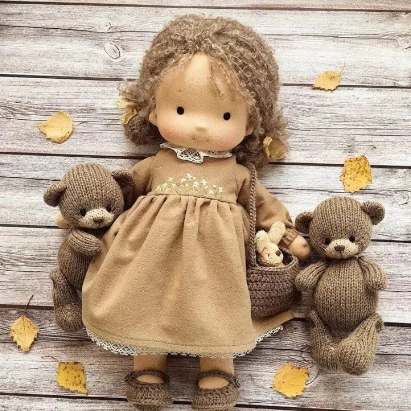 Waldorf style cotton doll featuring kawaii accents, designed for imaginative play, measuring 11cm x 32cm, soft plush toy ideal for 2