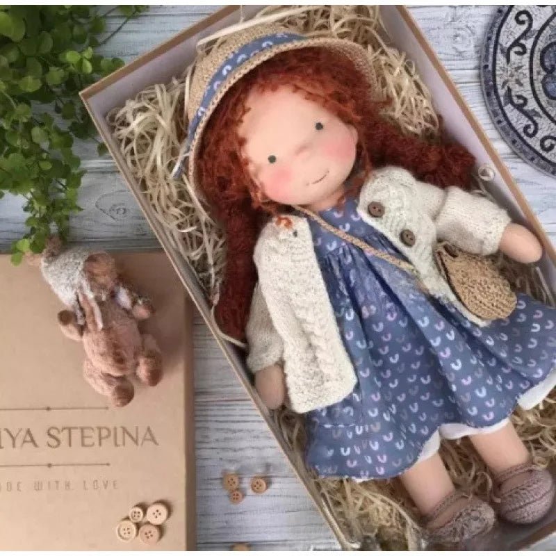 Waldorf style cotton doll featuring kawaii accents, designed for imaginative play, measuring 11cm x 32cm, soft plush toy ideal for 6