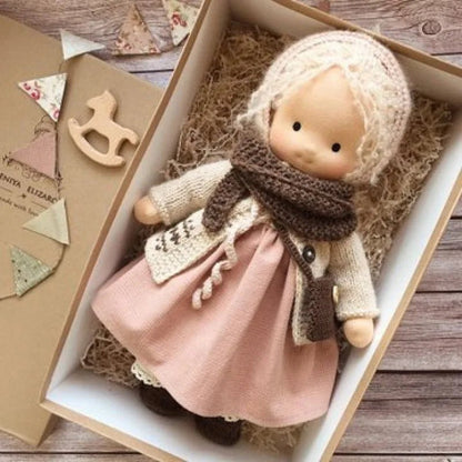Waldorf style cotton doll featuring kawaii accents, designed for imaginative play, measuring 11cm x 32cm, soft plush toy ideal for 28