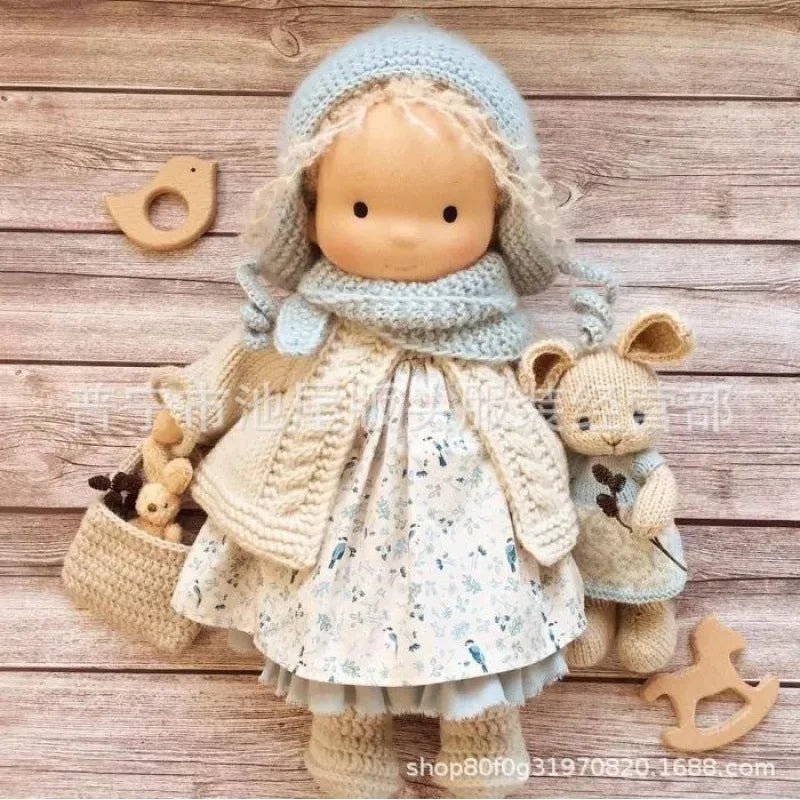 Waldorf style cotton doll featuring kawaii accents, designed for imaginative play, measuring 11cm x 32cm, soft plush toy ideal for 8