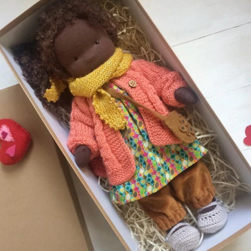Waldorf style cotton doll featuring kawaii accents, designed for imaginative play, measuring 11cm x 32cm, soft plush toy ideal for 27