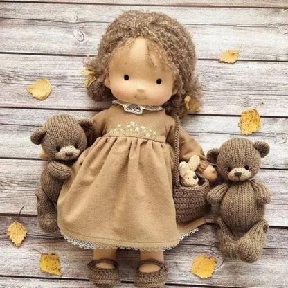 Waldorf style plush doll featuring a kawaii design, perfect for imaginative play, measuring 32cm with hand-finished details, ideal as a 3
