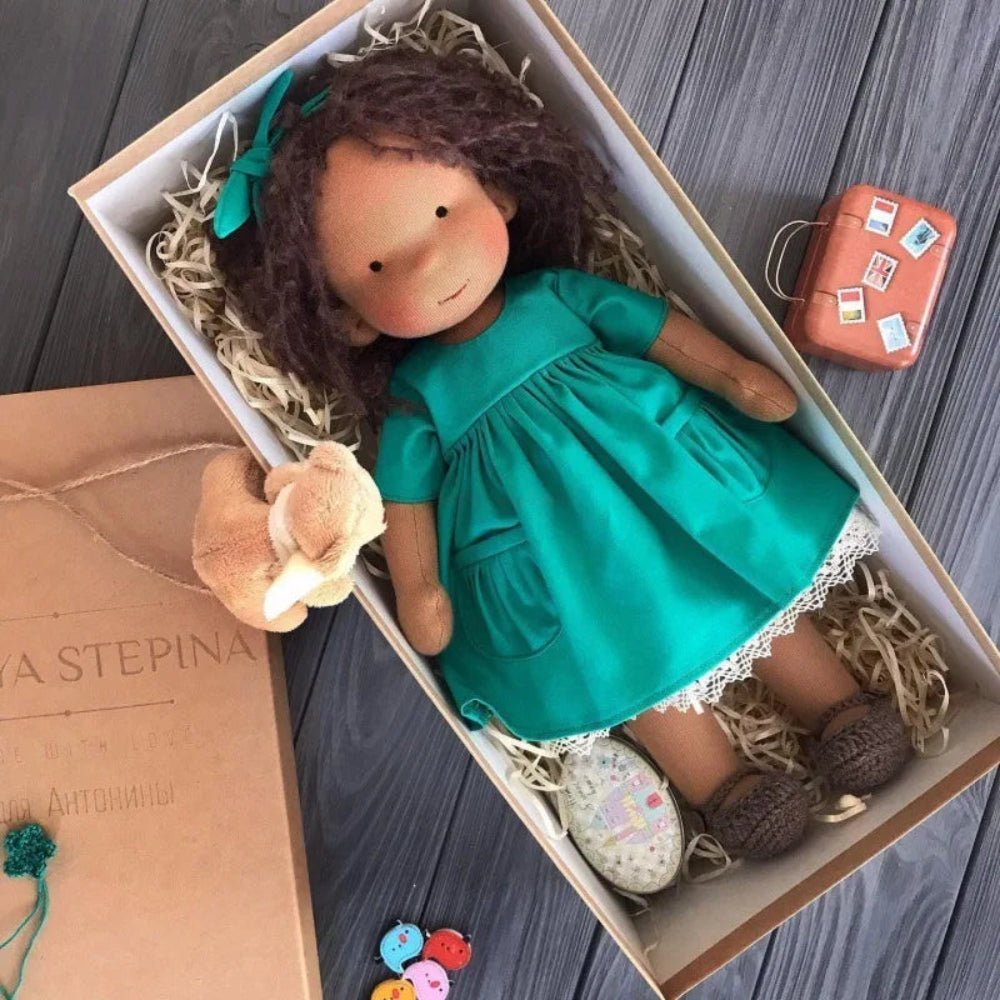 Waldorf style plush doll featuring a kawaii design, perfect for imaginative play, measuring 32cm with hand-finished details, ideal as a 2
