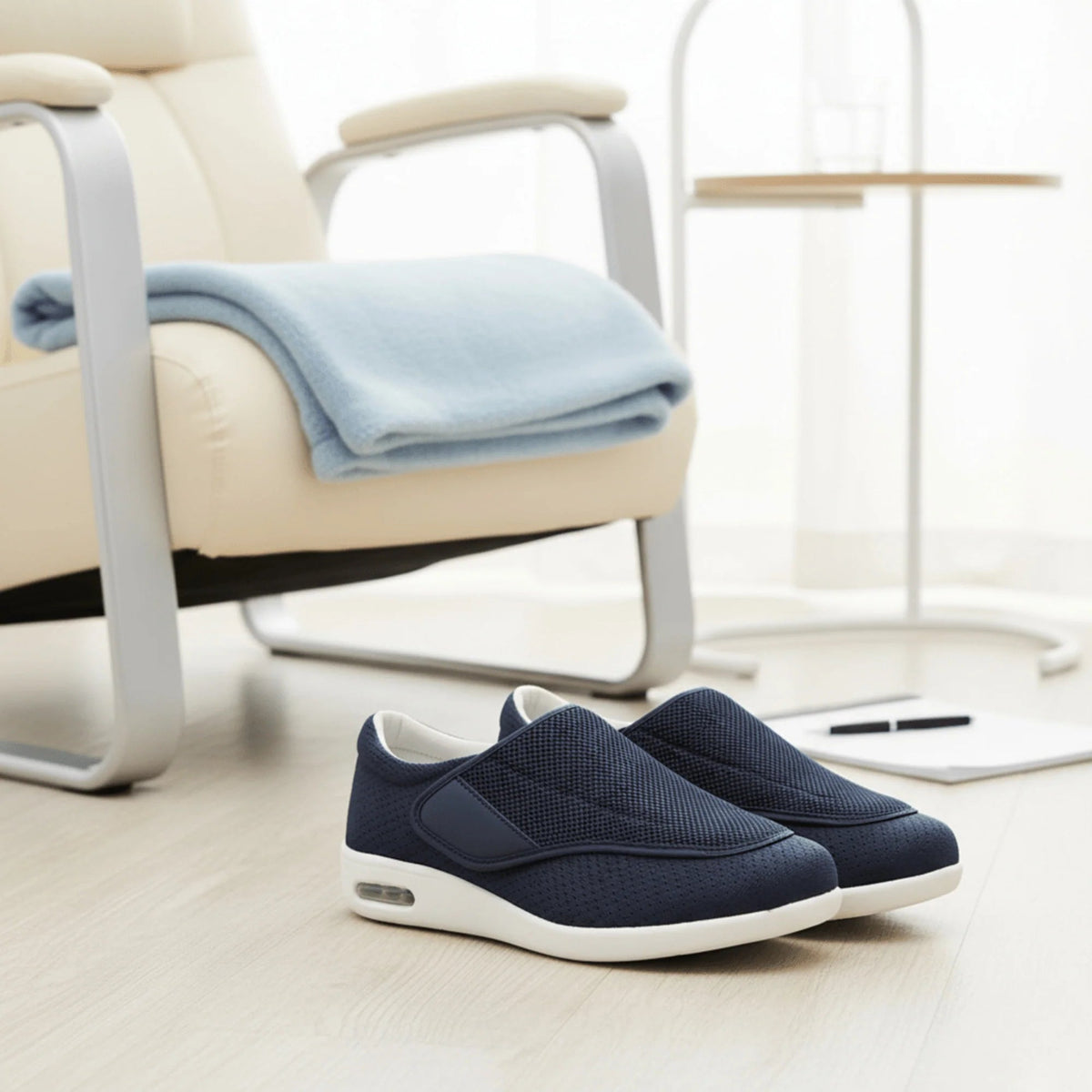 Walking shoes for diabetics featuring pressure relief technology and a wide fit design, shown in a stylish beige color, ideal for all-day comfort and support. 5