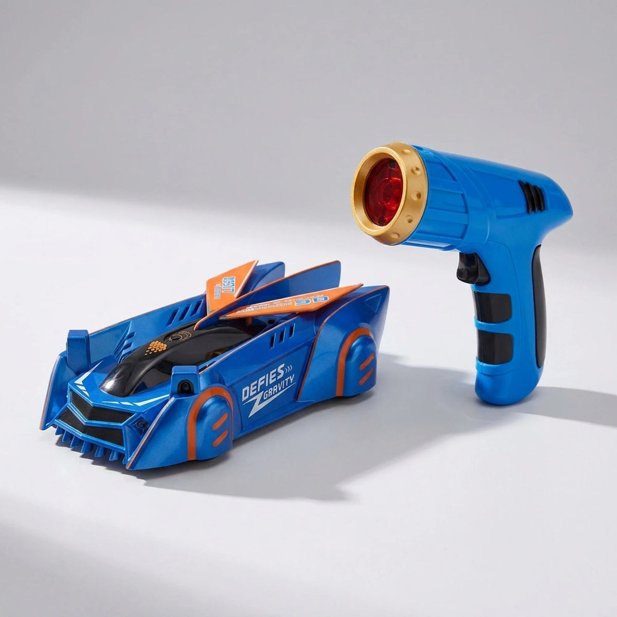 Wall Climbing RC Car featuring laser guidance and USB rechargeable battery, designed for indoor gravity-defying fun, showcasing its unique vertical driving capabilities on a wall 1