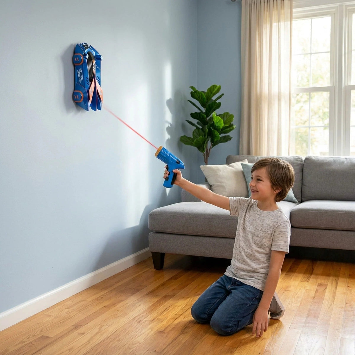 Wall Climbing RC Car featuring laser guidance and USB rechargeable battery, designed for indoor gravity-defying fun, showcasing its unique vertical driving capabilities on a wall 3