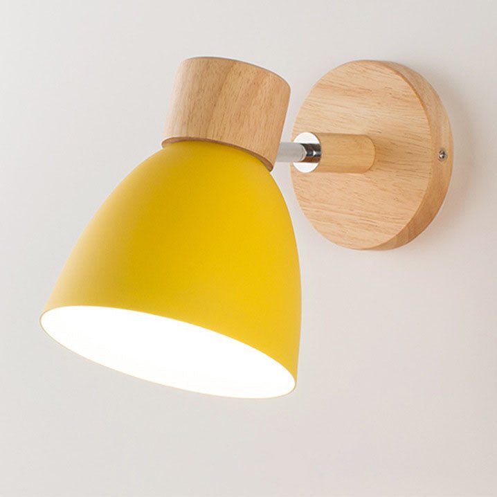 Wall Lamp with Conical Wooden Shade and Metal Frame – Modern Minimalist Design for Indoor Use 2